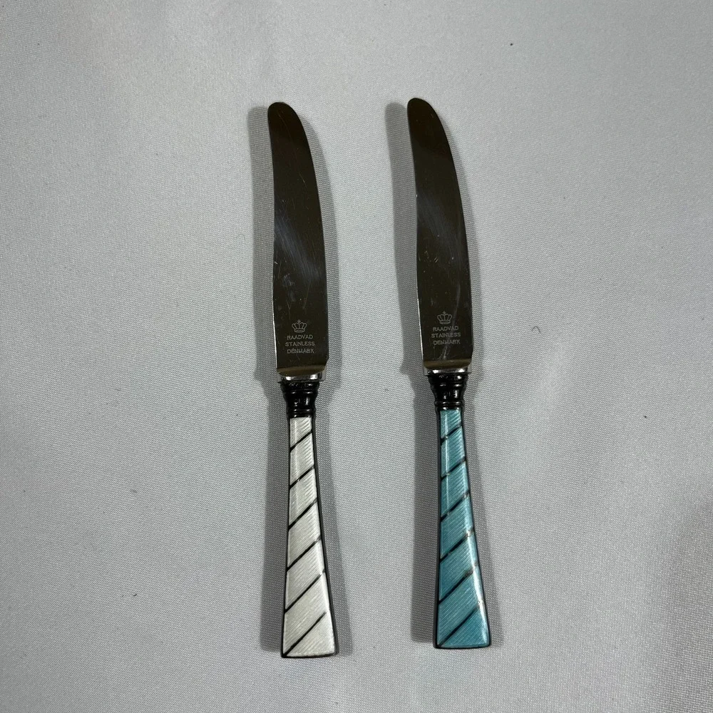 Raadvad Denmark Stainless Enamel Mini Butter Spreader Canape Knives Sheaths MCM